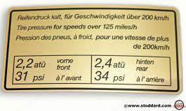 Porsche 911 tyre pressure decal 200km/h