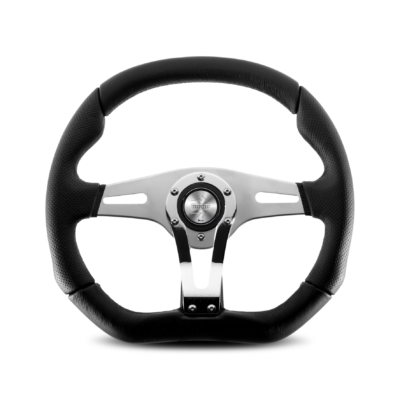 Porsche Momo steering wheel Trek R Chrome/black leather 350mm.