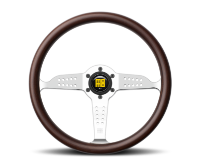 Porsche Momo steering wheel Grand Prix Mahogany wood/silver spoke 350mm.