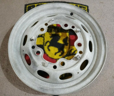 An original used Porsche 356 16 inch steel wheel Lemmerz dated 3/53 3.25x16 . This hand been hand filed on both outer rim/edges . The wheel is running straight and true and is ready to use .