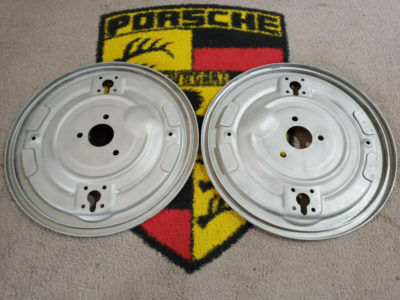 Porsche 356B 1960-64 front drum back plates , shot blasted very good condition , these are original parts and require painting before fitting . 3 bolt hole .