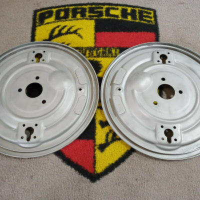 Porsche 356B 1960-64 front drum back plates , shot blasted very good condition , these are original parts and require painting before fitting . 3 bolt hole .