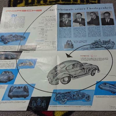 A 1954 Porsche 356 “It Is Our Hobby To Build Your Hobby” Part Color Brochure This is an original and very rare 1954 Porsche 356-A Part Color Brochure , it consists of 8 pages part color . It is printed in German The print date is 10.54.80. It is over 65 years old and is in very good condition , apart from a tear, please view all pictures carefully . It includes is Technical Data on the 356 with 1100 , 1300 , 1500 / 1500 Super.