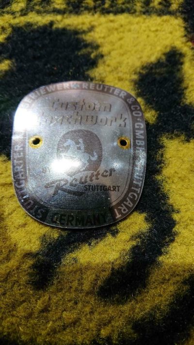 An original Superb Reutter side badge in very nice condition , For Porsche 356 slight marks, Ready to fit .