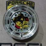 Lemmerz chrome steel wheel ,4.5j x 15, dated 04/58 for Porshce 356 A 5x205pcd Has pitting and has the original grey and chrome center, hub cap rivets fitted. 5X205PCD