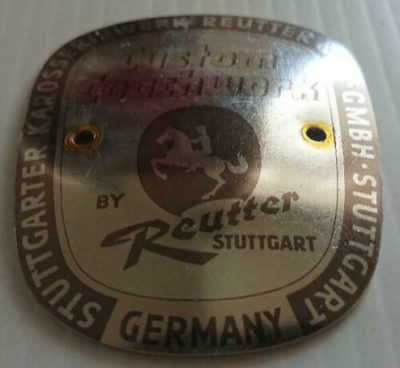 An original Superb Reutter side badge in very nice condition , For Porsche 356 slight marks, Ready to fit