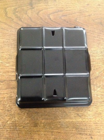 An original Porsche 356 pre A battery cover, this is the smaller more square version. This has been restored by us in the correct black.