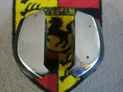 A pair of Original used Porsche 911 1965-73 rear bumper guard / over rider with pad . This has scratches/ holes and marks to side , also crack and small part of rubber missing .