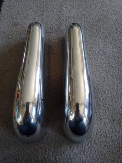 A pair of Porsche 356PRE A & 356A early 64mm wide pair of bumper guards polished brand new , These are a pair for front or rear of the vehicle . These have been in storage and never used , in perfect condition .