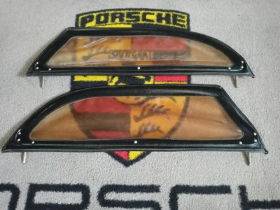 A pair of Original Porsche 356 speedster Pre A side curtains (slightly smaller than the later type), They are in good condition , no rips or tears in the windows , although it is discoloured and warped . The outer vinyl is in very good condition , with only a small wear/tear on outer front (please see pictures), also included are the original straps and fixings .
