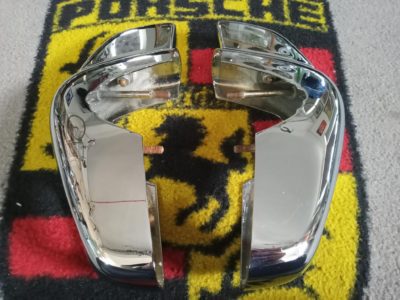 Another pair of really good pair original used rear bumper guards for Porsche 356B/C models 1960-65 . They have very few light marks to chrome . A superb pair , ready to fit . They include the top hats as well , these are also in very good condition , very few marks .