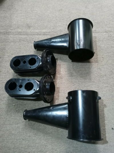 A pair of original 356/912 air cleaners , 1 clip is present , 5 are missing