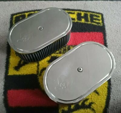 A pair of used chrome K+N air cleaners Porsche 356/912 for P11-4 carbs . These have a few light marks to top. They are used items in good condition .