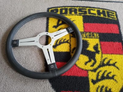 Nardi black leather 350mm flat steering wheel , white stitching made in Italy