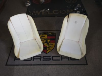 A pair of Porsche 356/911/912 Simonsen Speedster seats with foam