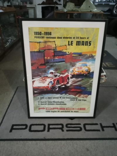 1956 Porsche 24 Hours of Le Mans Victory framed poster date 7.91 , 970mm x 720mm