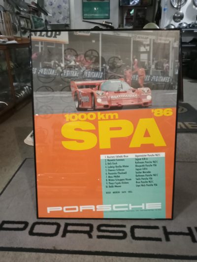 Superb Original Porsche poster framed 1000km Spa 86 Derek Bell 1020mm x 770mm