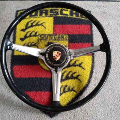 An original 420mm VDM steering wheel for Porsche 356 BT5 1960-61, This has been cleaned and detailed , re-fitted with the original horn button, this has a crack at the top of the button , but is still fully functional , fitted with new rubber cuff .